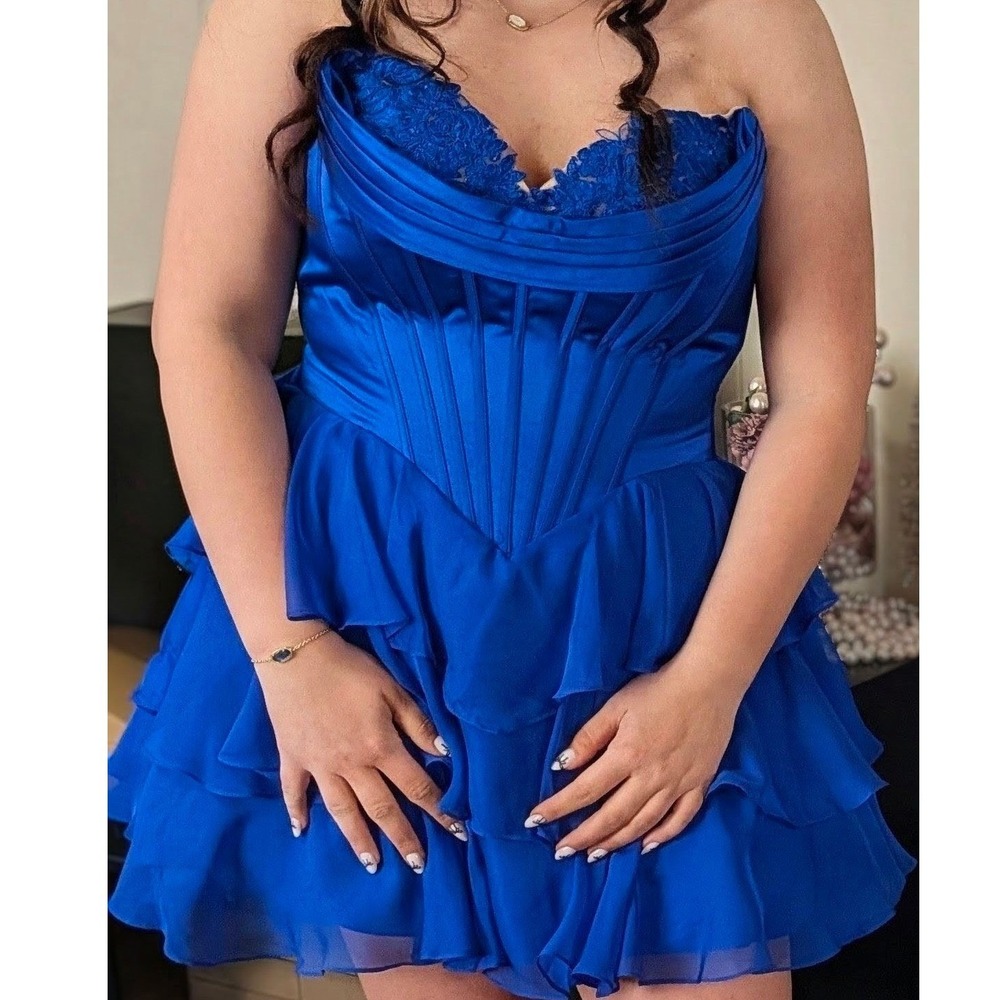 Sherri Hill Strapless Corset Dress Size 12 Blue Short Homecoming Formal 10 12 14